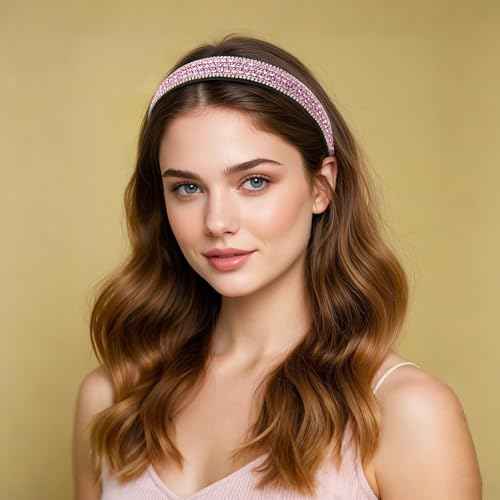 Wecoe 4 Pack Rhinestone Headbands Women Fashion Glitter Sparkly Diamond Headbands Flower Girls Back to School Prom Hair Accessories Women Girls Birthday Gift (Silver, Pink, Light Blue, Mixed Color)