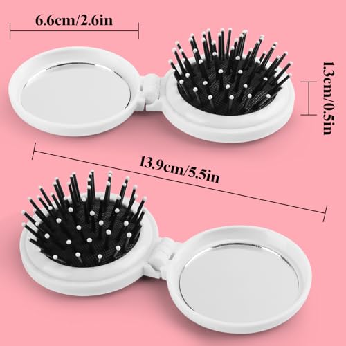 Mengduxd Mini Hairbrush, Collapsible Pocket Hairbrush with Mirror, Portable Hairbrush, Women Travel Small Hairbrush.Blue Chamomile