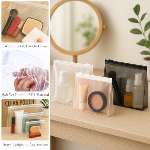 Clear Makeup Bag, Circloophs 30 Pack Large Cosmetic Bags with Zipper TSA Approved Travel Bags Bulk for Toiletries Plastic EVA Water-resistant Reusable Pouches for Bathing Suit Bikini, 8.7" x 7" x 2.2"