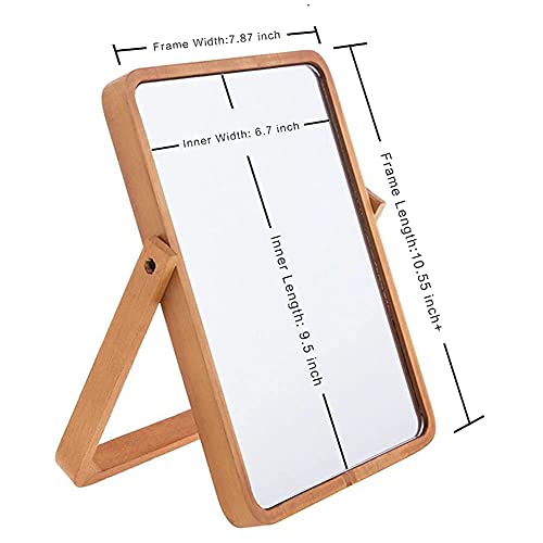 Vintage Wooden Table and Wall-Mounted Makeup Mirror - 8x11 inch