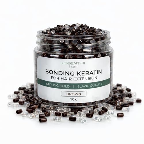 Keratin Beads for Hair Extensions & Re-Tipping - Italian Formula, 1.8 Oz Brown & Clear Variation