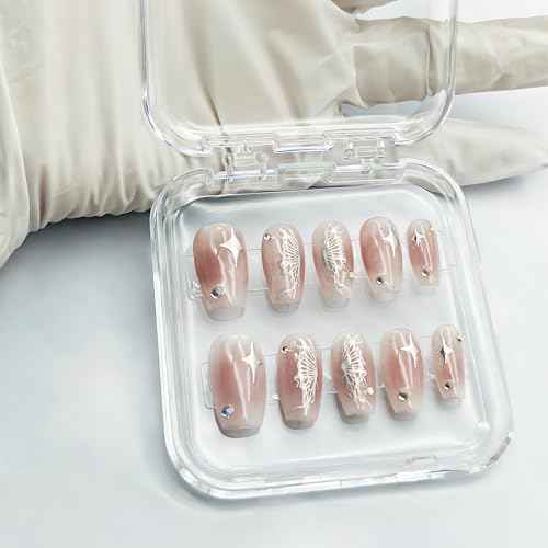 14 Pcs Press On Nail Packaging Box Press on Nail Storage Box for Press Ons with 60 Pcs Adhesive Double Sided Tape for Fake Nail Storage Case Nail Display Nail Salon Supplies Nail Art Business (Clear)