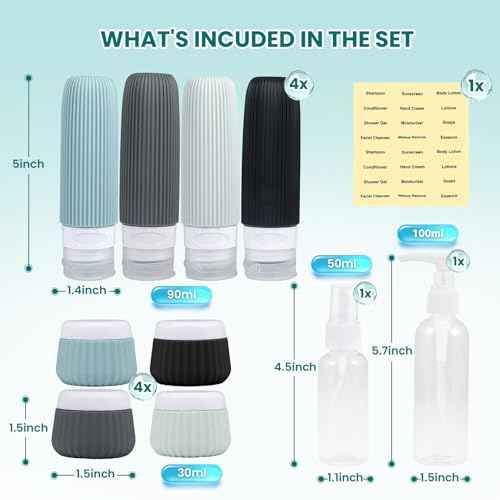 Travel Bottles for Toiletries TSA Approved 3oz Leak Proof Travel Size Toiletries, Travel Essentials with Toiletry Bag for Cosmetic Shampoo Conditioner Lotion