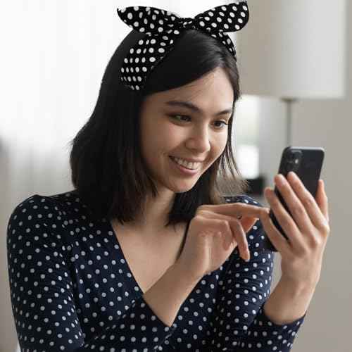 Hicarer 2 Pcs Polka Dot Headbands for Women Halloween Headband Retro Bandana Dress up 50s Outfit Wire Hairband Vintage Headwrap Cosplay Party Hair Accessories(0.23 Inch,Black, White)