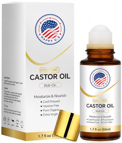 Organic Castor Oil Roll-On with Rose Quartz Roller Ball for Skin & Hair Care - 1.7 fl oz