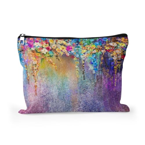 Cafl Painting Blossom Makeup Bag Travel Large Splendid Flowers Cosmetic Bag Organizer toiletry Essentials Jewelry Zipper Bag Gift For Women -10¡¿8 inch