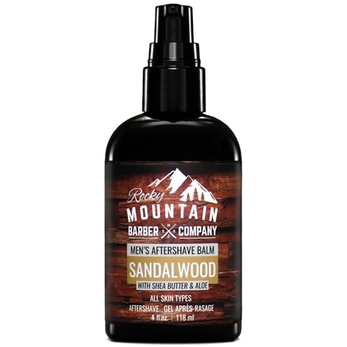 Rocky Mountain Barber Company Aftershave Balm for Men – with Sandalwood Essential Oil, Coconut Oil and Shea Butter – Applies Easily - 4 oz