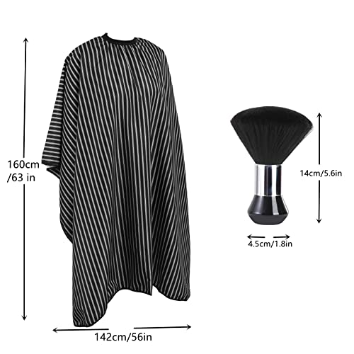 Professional Hair Cutting Cape & Neck Duster Brush Set - Large Size Black & White Stripes