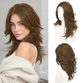Haloo Brown Layered Wig with Curtain Bangs Lace Front 20 Inch