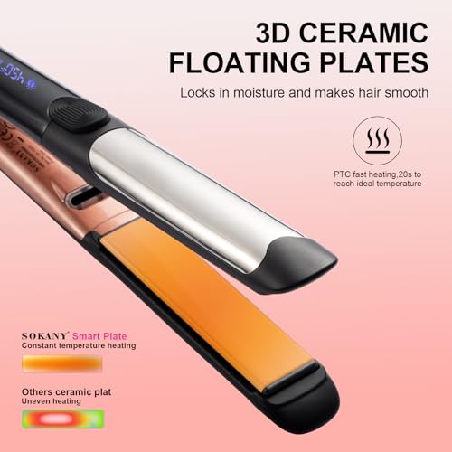 Sokany 2-in-1 Hair Straightener & Curling Iron | 1" Titanium Ceramic Plates