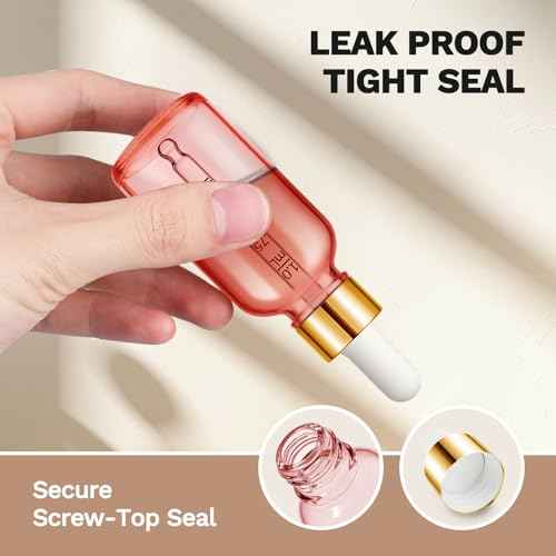 Bumobum 1 oz Dropper Bottle, Pink Glass Dropper Bottle with Measured Dropper & Golden Cap, Empty Eye Tincture Bottles with Funnel & Labels for Essential Oils Serums Tavel Liquids, 4 Pack