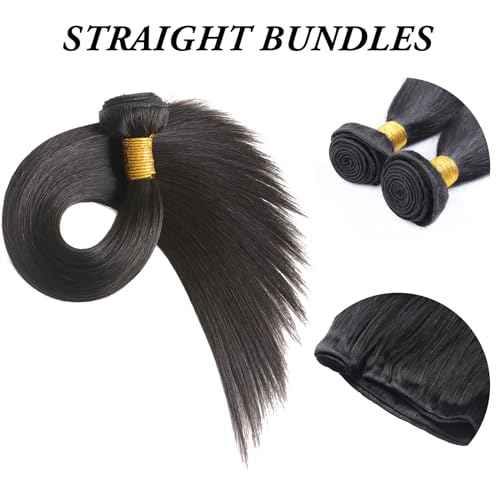 Human Hair Bundles 24 Inch Straight Bundles Human Hair 100% Unprocessed Brazilian Virgin Hair Bundles Natural Black Color Double Weft Straight Bundles For Women