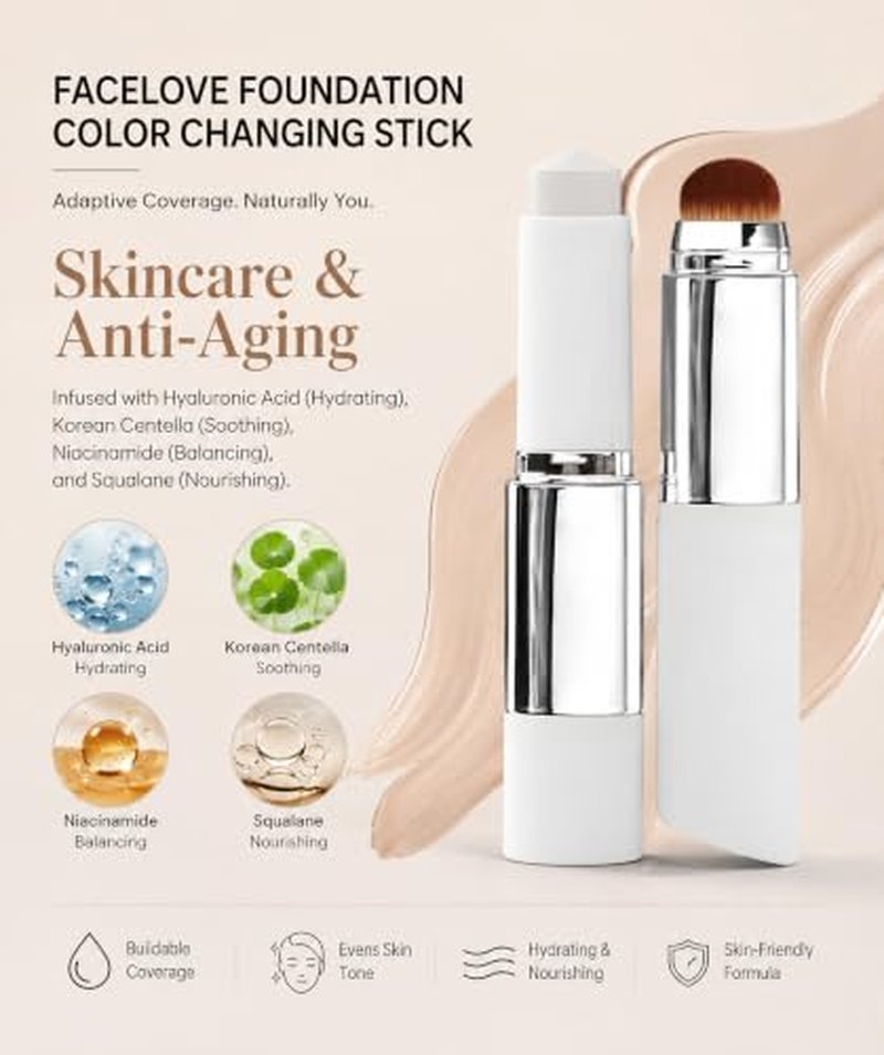 FaceLove Color-Changing Foundation Stick - Hydrating & Lightweight