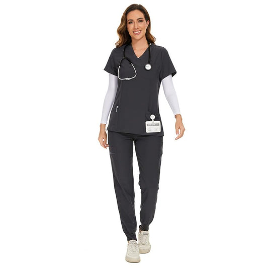 COZYFIT Scrubs for Women Set - Stretch V-Neck Scrub Top & Jogger Pant with 8 Pockets, Yoga Waistband, Anti Wrinkle, Slim Fit Women Scrubs