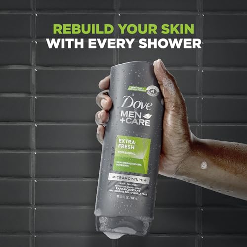Dove Men+Care Body Wash Extra Fresh 4 Count for Men's Skin Care Body Wash Effectively Washes Away Bacteria While Nourishing Your Skin 18 oz