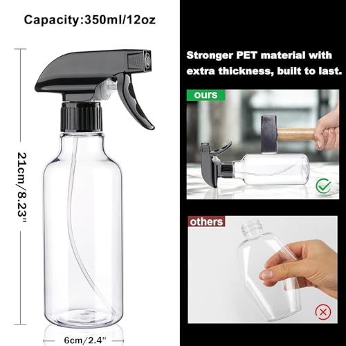12oz Plastic Spray Bottles with Adjustable Nozzle for Cleaning, Hair & Plants