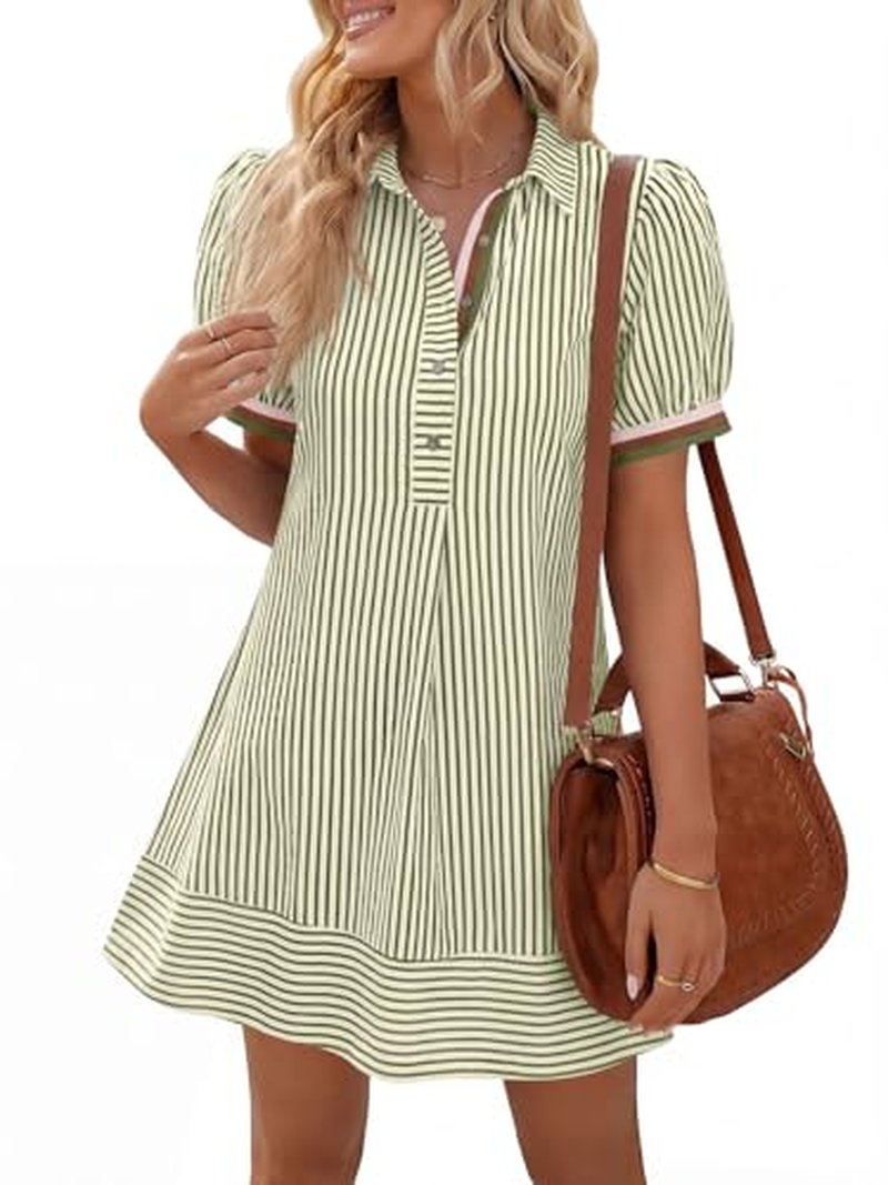 Wenrine Women's Summer Striped Mini Dress with Pockets