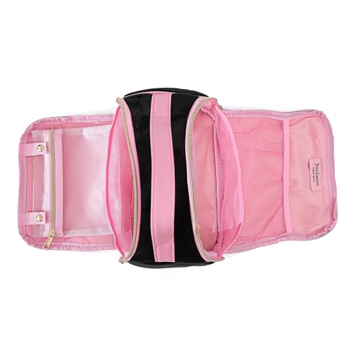 Juicy Couture Black Makeup Bag Cosmetics Organizer Travel Essentials Bowler Vintage Style Velour Rhinestone Crown