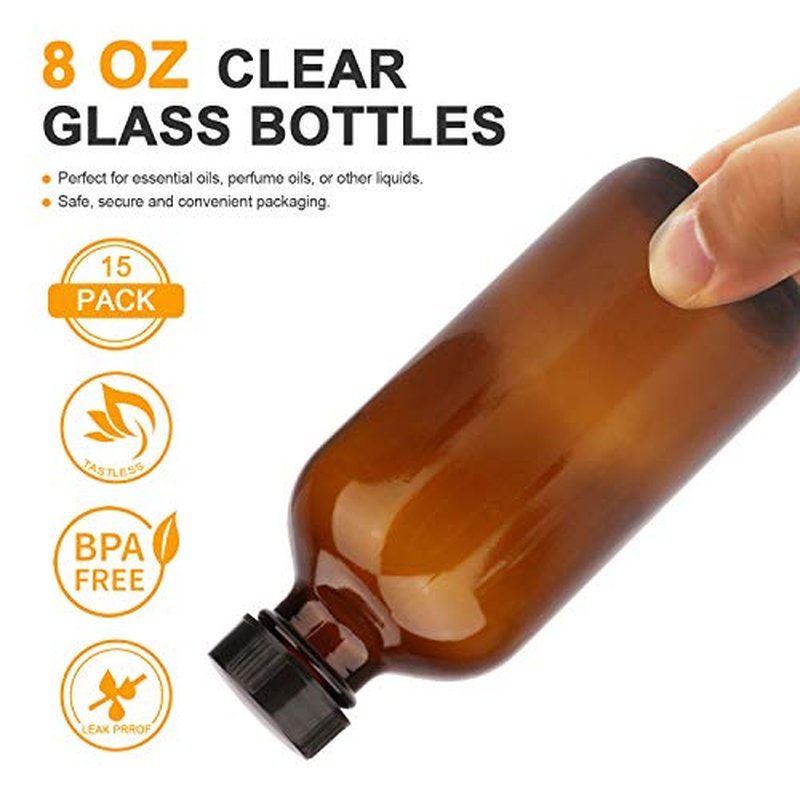 8oz Amber Glass Bottles with Lids, 20 Pack