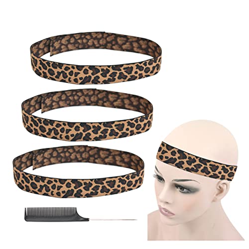 YTBYT 3 Pcs Elastic Bands for Wigs Lace Melting Bands Adjustable Leopard Print Wig Headbands for Lace Front Edges Laying (Width 1.4 Inch/3.5cm)