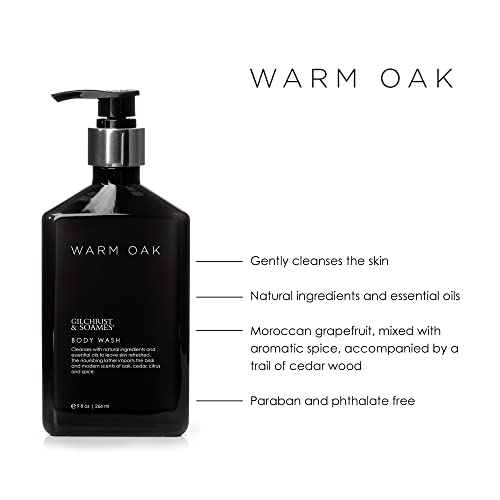 Gilchrist & Soames Warm Oak Body Wash and Shower Gel - 9oz - Natural, Essential Oils, All Skin Types, Zero Parabens, Sulfates, and Phthalates