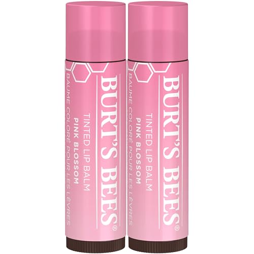 Burt's Bees 2-Pack Tinted Lip Balm Bundle with Pink Blossom and Fiery Red Dahlia for Hydrating Sheer Color