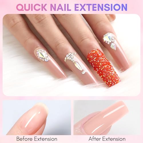 Makartt Poly Nail Gel Set Clear Nude Pink 2PCs 50ML Gel Builder Bundle with Makartt Nail Dehydrator and Primer Set, Air Dry Professional Long-lasting Nail Prep
