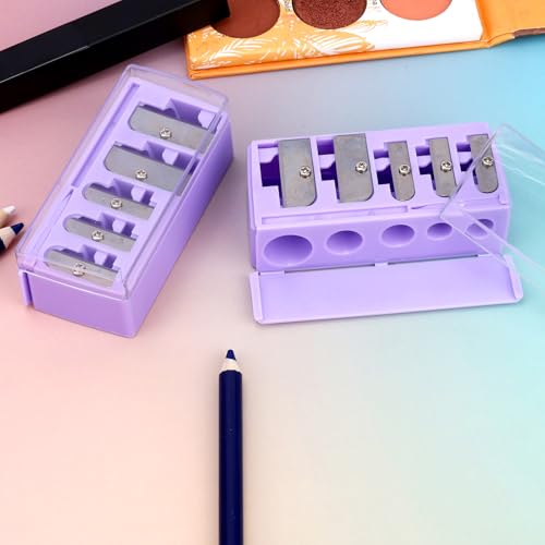 5-Hole Cosmetic Pencil Sharpener 2-Pack with Lid for Eyeliner & Lip Liner