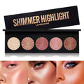5-Color Face Highlighter Palette - Waterproof Shimmer Powder