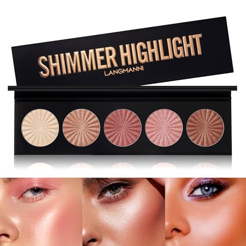 5-Color Face Highlighter Palette - Waterproof Shimmer Powder