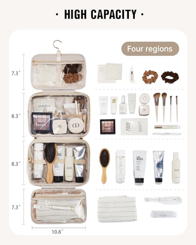 EACHY Black Travel Toiletry Bag with Hanging Hook, Waterproof Makeup Organizer