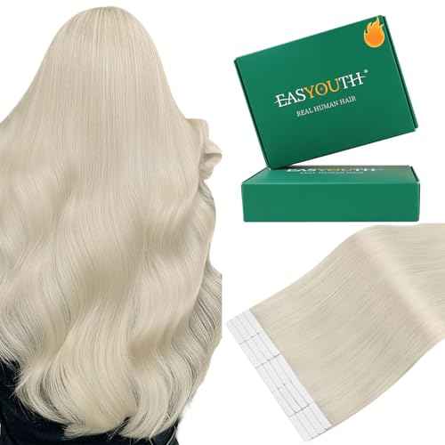 Easyouth Tape in Hair Extensions Human Hair Blonde Tape in Human Hair Extensions White Blonde Invisible Tapes in Real Human Hair Extension 20 Inch 50G 20Pcs