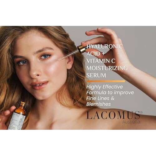Hyaluronic Acid + Vitamin C Moisturizing Serum for Fine Lines and Blemishes - Organic and Cruelty-Free Skin Health Booster - Moisturizing Formula for Youthful Skin - LACOMUS Australia