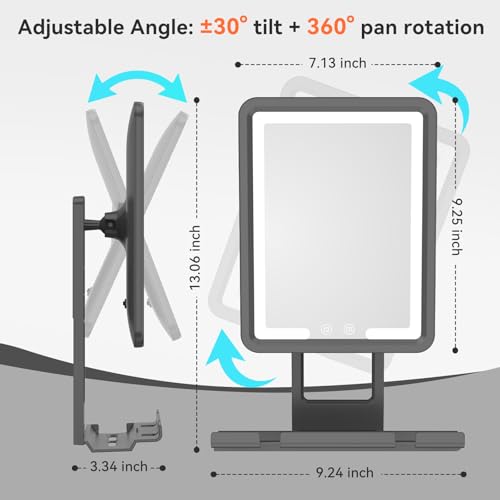 GURUN Heated Shower Mirror Fogless for Shaving, 360¡Æ Adjustable Shaving Mirror with Light, Rechargeable Anti-Fog Shower Mirror with Storage Tray & Razor Holders