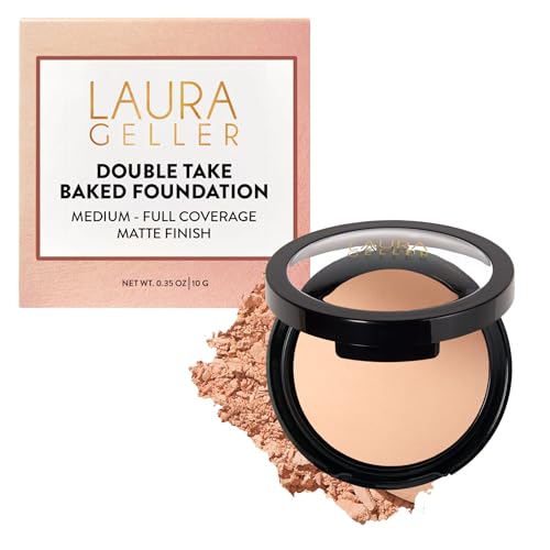 Laura Geller Baked Double Take Powder Foundation - Full Coverage, Matte, Sensitive Skin, Porcelain