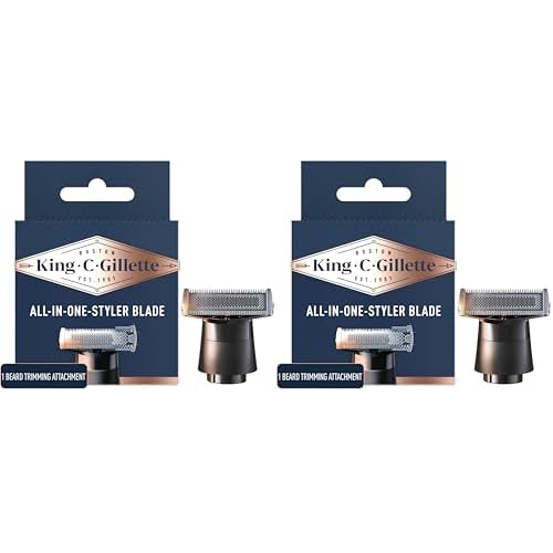 King C. Gillette All-in-One Styler Beard Trimmer Razor Refill with 4-Directional Metal Razor Blades, 1 Cartridge (Pack of 2)