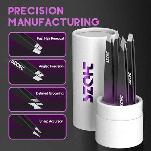 Professional Tweezers Set for Eyebrows ? 4PC Precision Stainless Steel Tweezers Kit with Slant, Pointed & Flat Tips ? Eyebrow Hair Removal Tool for Women & Men ? Eco-Friendly Paper Tube Packaging