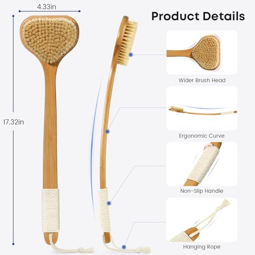 Eaxun 17.3" Bamboo Back Scrubber with Boar Bristles