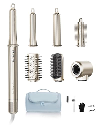 6-in-1 Hair Dryer Brush with Ionic Technology, Fast Drying & Curling, Gold