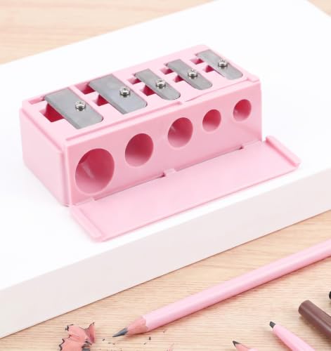 5-Hole Makeup Pencil Sharpener with Cover for Eyebrow & Eyeliner - Pink