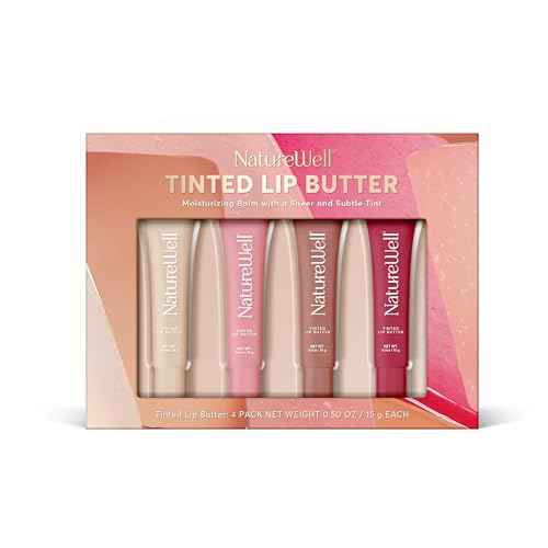 NATURE WELL Tinted Lip Butter Variety Pack, Shear & Subtle Tinted Moisturizing Balms, Vanilla Scented, Lightweight & Non-Greasy, Vitamin E, Shea, & Murumuru Butters, 0.50 Oz Each (Pack of 4)