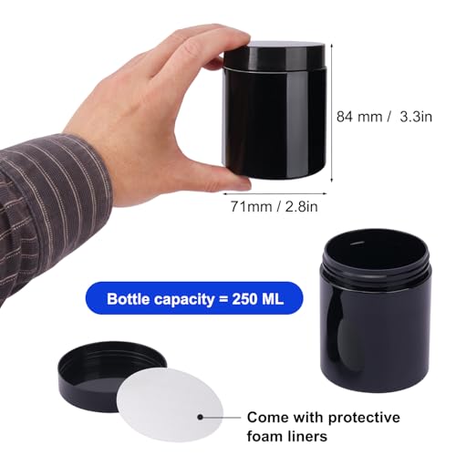48 Pack 8 OZ Plastic Jars with Black Lids, Empty Plastic Mason Jars, Cosmetic Jar with Lids for Cream, Body Butters, Moisturizers, Candy, Beads, Samples (Black)