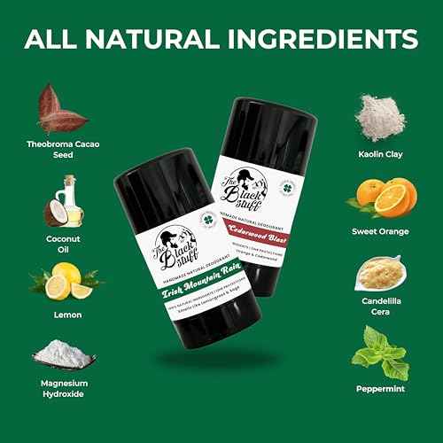 The Black Stuff Natural Deodorant with Cocoa Butter & Lemon - Aluminum Free for Men, Long-Lasting Freshness, Irish Mountain Rain & Citrus Cedarwood Blast (Pack of 2)