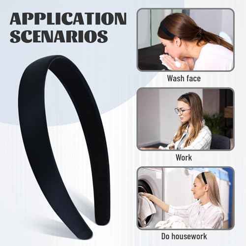 Lawie 20 Pack Black Satin Cloth Fabric Covered Wide Plastic Headbands DIY Crafting Plain Base Head Bands Hard Hairbands (Black B, Width: 2 cm / 0.8")