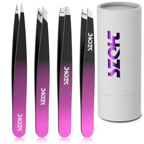 Professional Tweezers Set for Eyebrows ? 4PC Precision Stainless Steel Tweezers Kit with Slant, Pointed & Flat Tips ? Eyebrow Hair Removal Tool for Women & Men ? Eco-Friendly Paper Tube Packaging