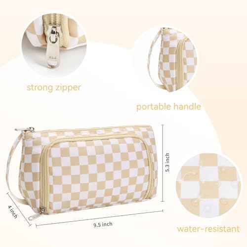 Checkered Makeup Bag Travel Cosmetic Toiletry Bag Make Up Bags with Makeup Brush Organizer Compartments for Women Girls