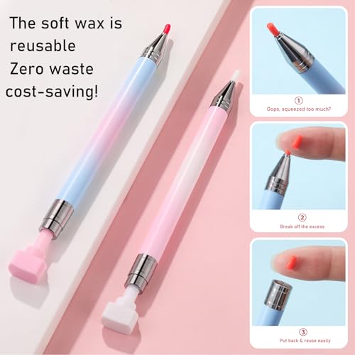 No.1 Rhinestone Picker Tool Set 2 Pcs Refillable Diamond Art Pens, 6 Wax Refills, Tweezers – Nail Art & Diamond Painting