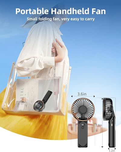 TUNISE Portable Handheld Fan, Portable Fan Rechargeable, 4000mAh, 180° Adjustable, 6 Speed Wind, Display Electricity in Real Time, USB Rechargeable Foldable Fan, Quiet Personal Fan as the Power Bank