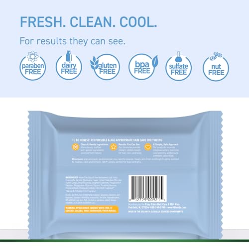TBH Kids Gentle Face Wipes ? Daily Cleansing & Hydrating Wipes for Preteens & Teens ? Soothing Chamomile & Calendula ? Sulfate & Paraben-Free ? 30 Count