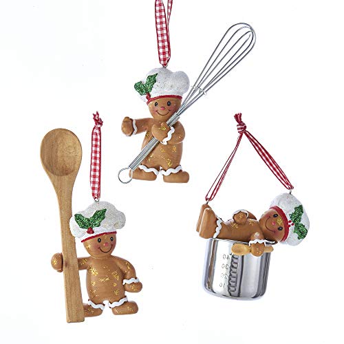 Kurt Adler Cute Chef Gingerbread 3.5” (3 Styles) Set of 3 Resin Ornaments for Home Décor, Christmas